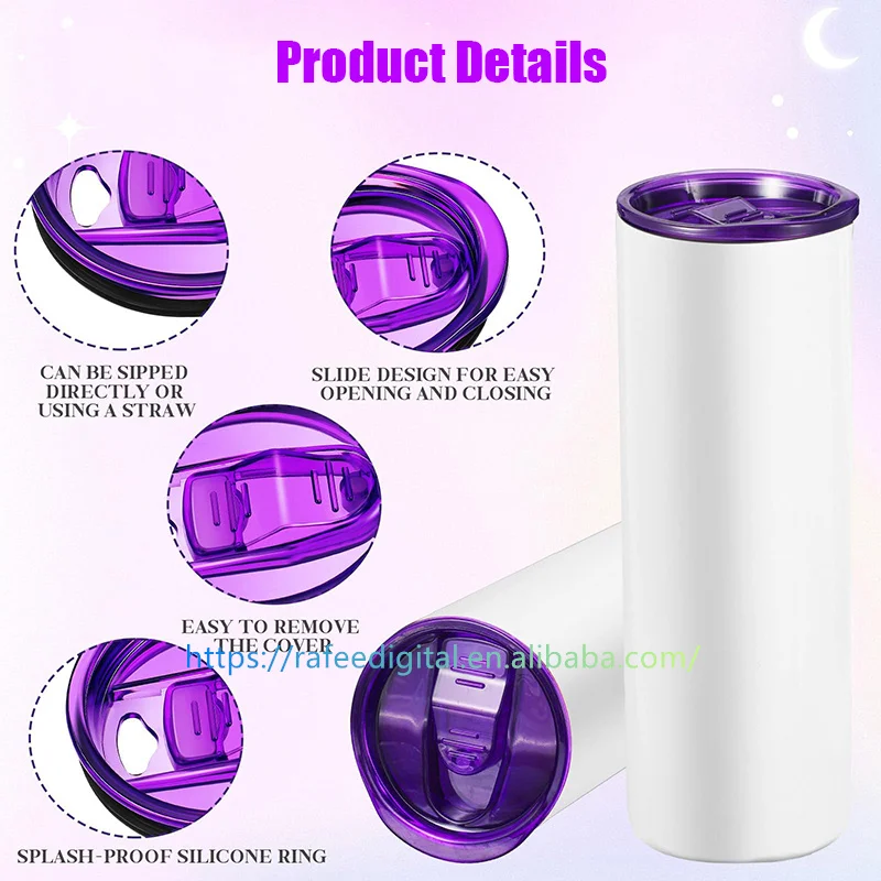 Wholesale Spill Proof Sliding Covers Splash Resistant Replacement Color Plastic Lids for 20oz 20 oz Skinny Straight Tumbler Cup