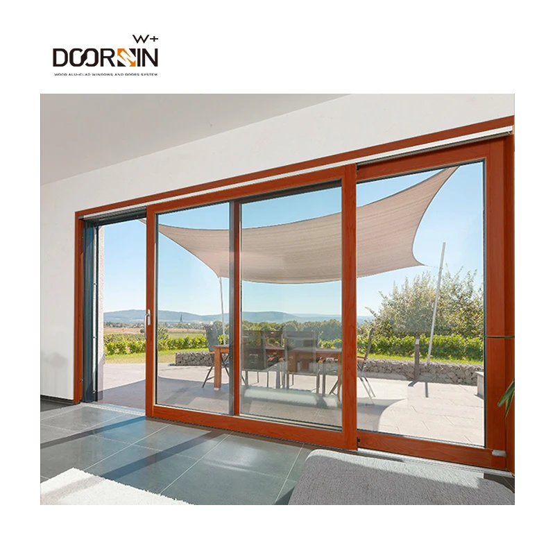 Manufacture Customized Entrance Doors Residential High Security Thermal Break Balcony Sliding Wood Door