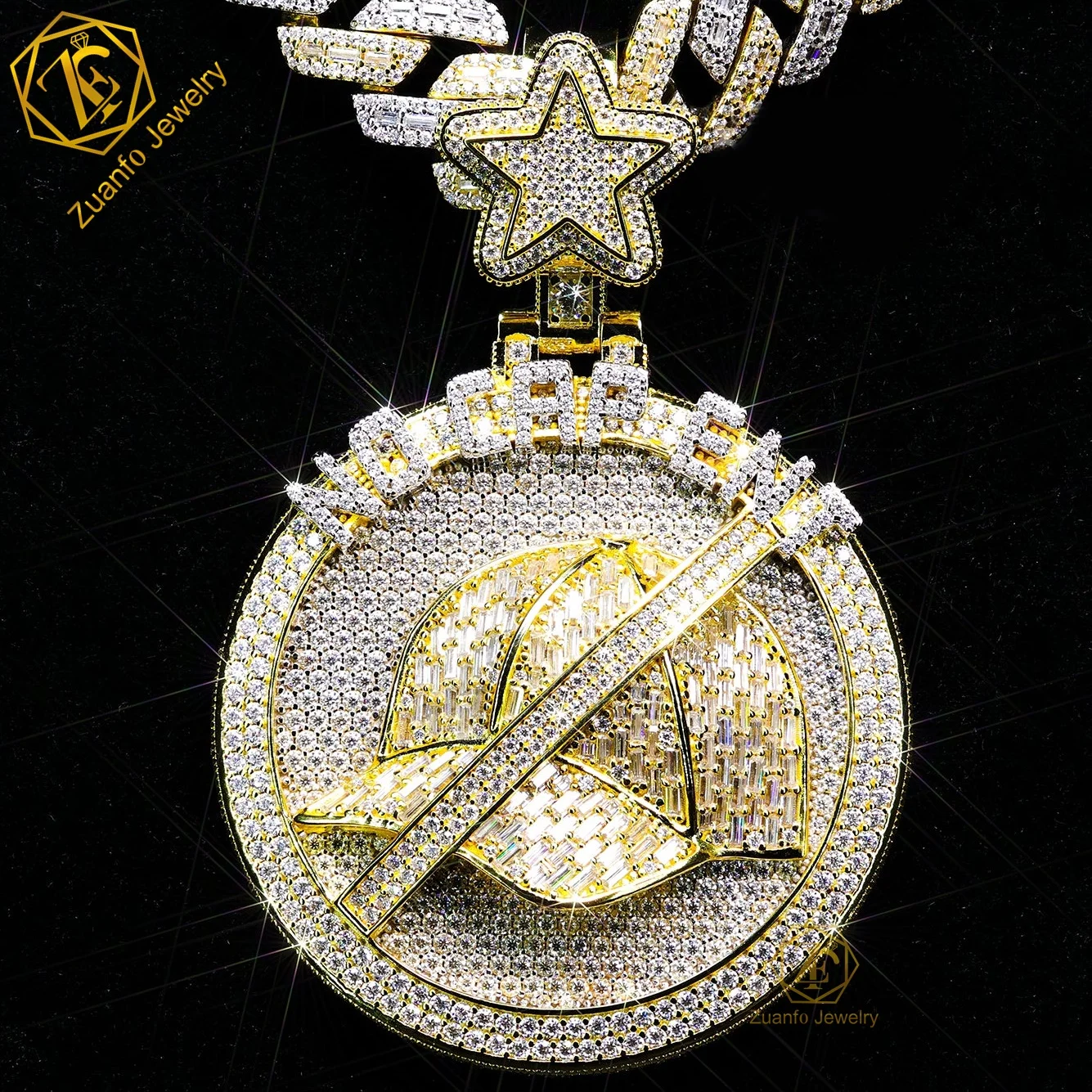 Custom hip hop jewelry high-end sparkle 925 sterling silver iced out baguette Round moissanite letter logo name pendant