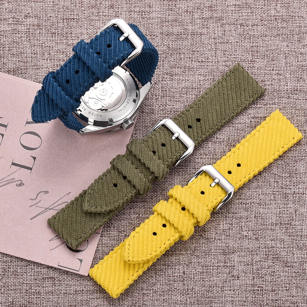 JUELONG Customized Color 18mm 20mm 22mm Colorful Corduroy Watch Strap Soft Braided Fabric Watch Bracelet Cotton Watch Band