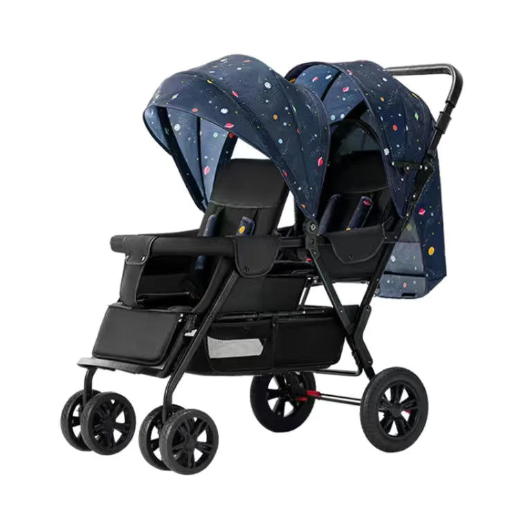 Customizable twin strollers can sit and lie down portable folding twin front and rear strollers Double child strollers