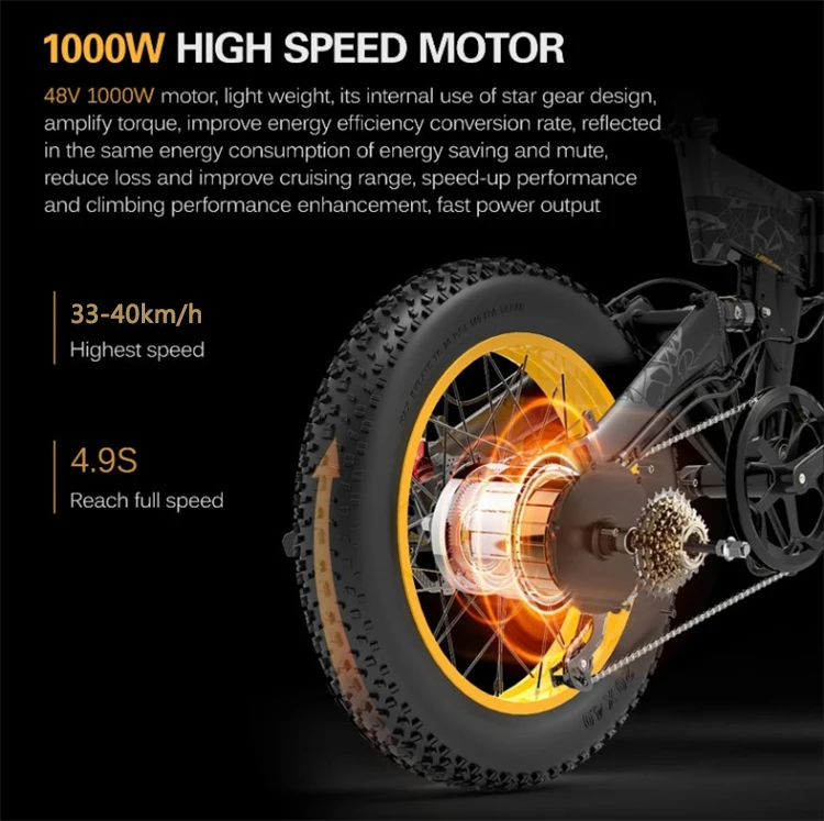 
LANKELEISI X3000PLUS 20-inch electric fat bicycle 48v1000w electric bicycle, equipped with 13ah Samsung lithium battery 