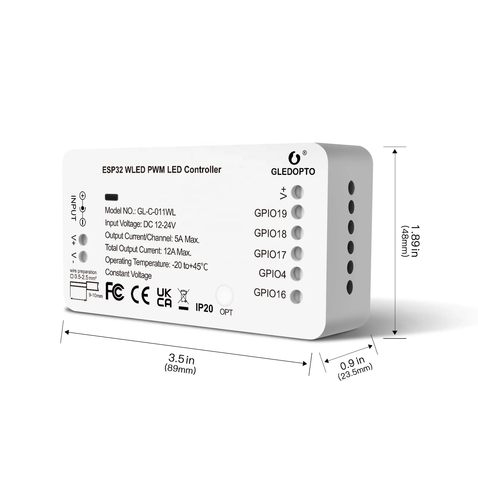 Gledopto ESP32 WLED PWM светодиодный контроллер входного напряжения постоянного тока 12-24 В общий выходной ток 12 А Макс 800 IC со специальными эффектами