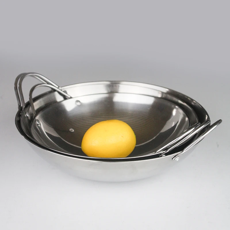Cookware Wok Metal Stainless Steel Kitchen Utensils Fry Pan Pot Doubles Handles