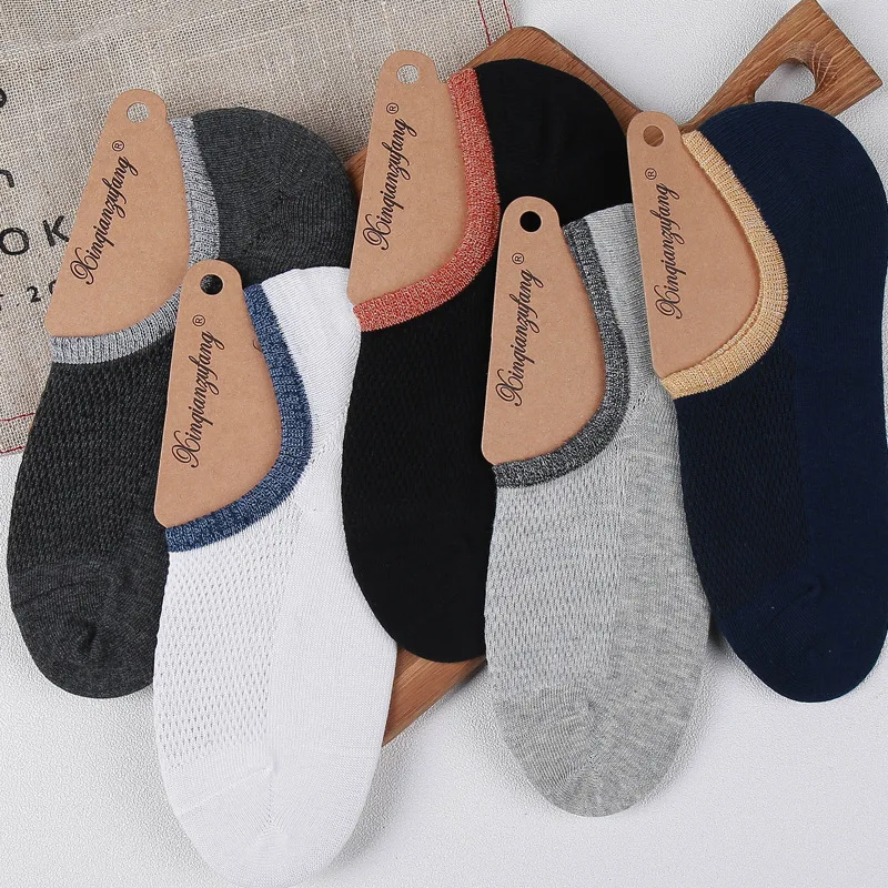 
Fashion Happy Men Boat Socks Summer Autumn Non-slip Silicone Invisible Cotton Socks Male Ankle Leather Shoes Sock 