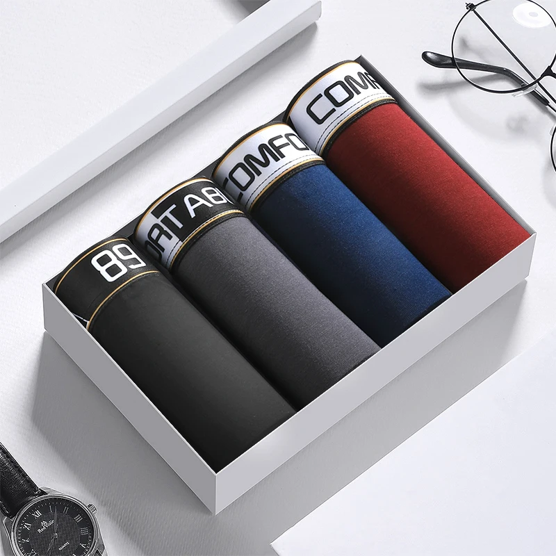 Wholesale Custom Logo Underwear Men 4-piece Gift Box Male Basics Elastic Boxer Briefs Breathable Trendy Shorts