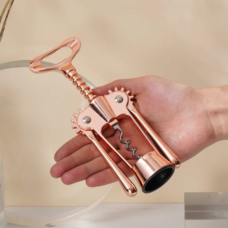 Hot Sale Rose Gold Corkscrew Wine Opener With Linen Pouch Custom Logo Wine Opener  Lever Advanced Wine Bottle Opener