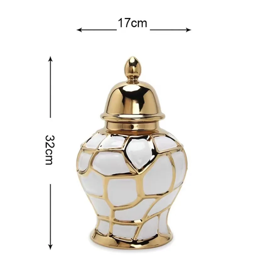 Luxury Geometric Electroplated Ginger Jars Tall Storage Tanks Flower Ceramic Vases For Home Decor Ornament OEM ODM