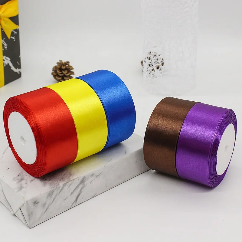Factory Wholesale Webbing 4 cm Width Customized color 100% Polyester Smooth Satin Ribbon for gift packing roll 25 yards