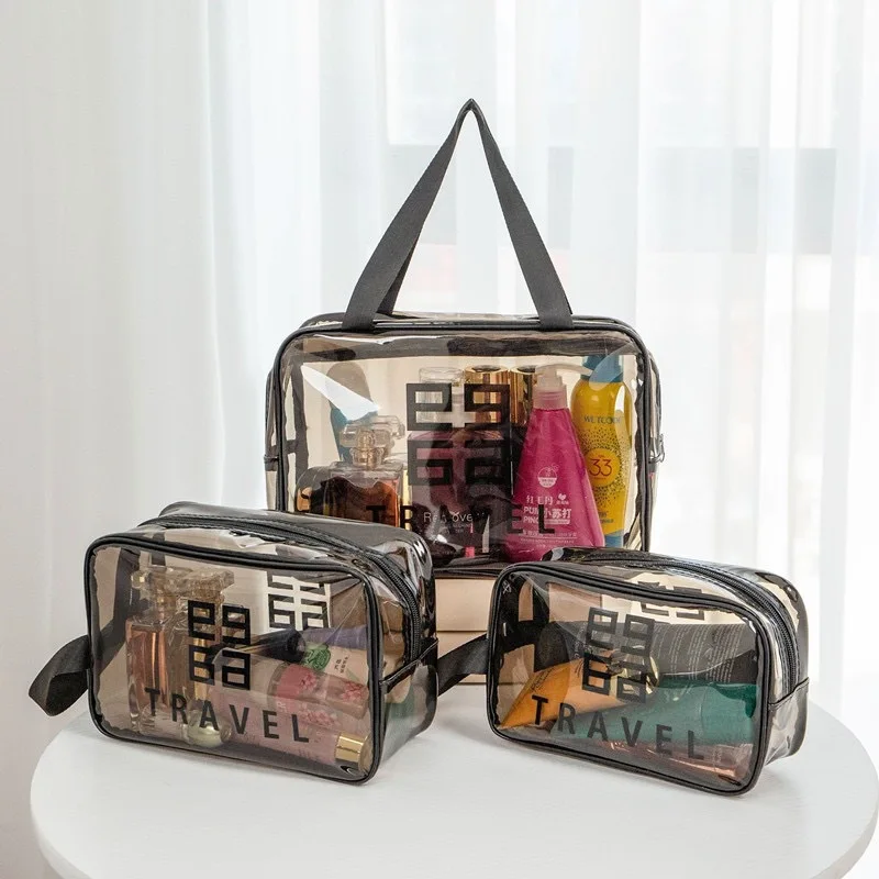Wholesale Waterproof Storage Cosmetic Bag Custom Transparent Makeup Bag PVC Toiletry Bag Travel Set