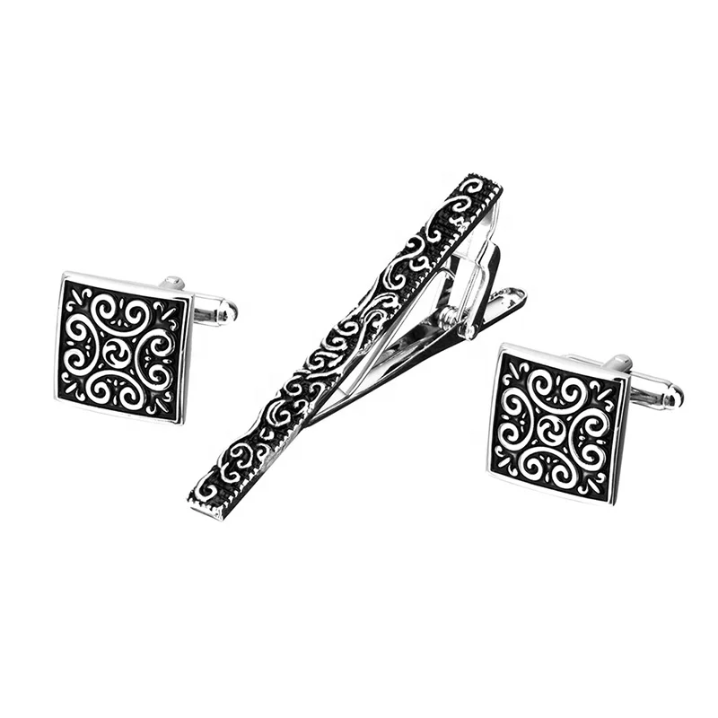 
Classic Retro pattern Cufflinks Tie Clips Sets for Mens Shirt Accessories Fashion Cuff links Business Gift 
