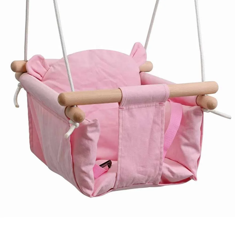 Indoor Outdoor Baby Play Equipment Canvas and Wooden Hanging Toddler Swing Set