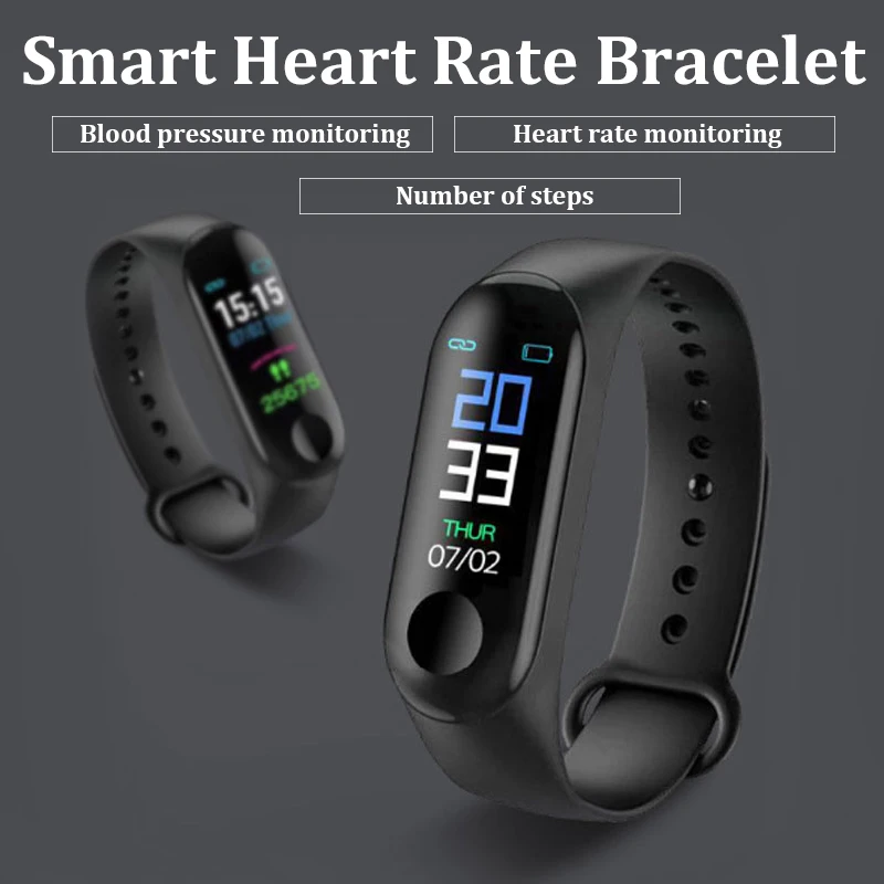 
Hot selling M3 PLUS smart bracelet new color screen blood pressure heart rate monitoring waterproof sports bracelet 