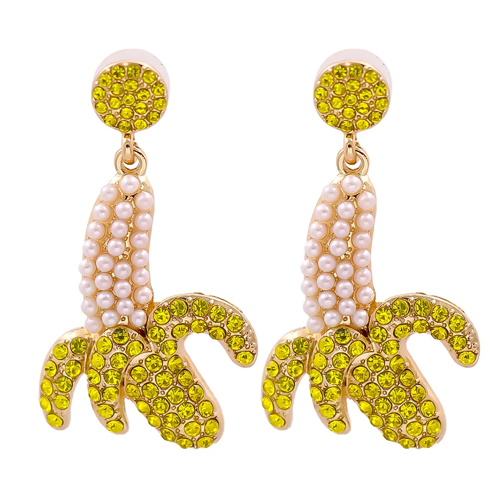 JJ55219 Trendy Girl Lovely Cute Fruits Yellow Diamond Banana Earring