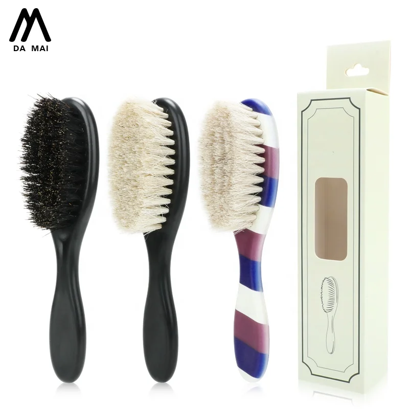 Black Hair Custom Logo Plastic Beard Brush Comb Hardwood 360 Curved Wave Boar Bristle Brush for Shaving Men Mustache