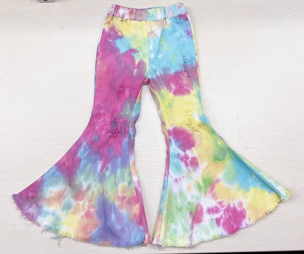 Boutique Girls Flare Pants Plus Size Bell Bottom Kids Tie Dye Jeans