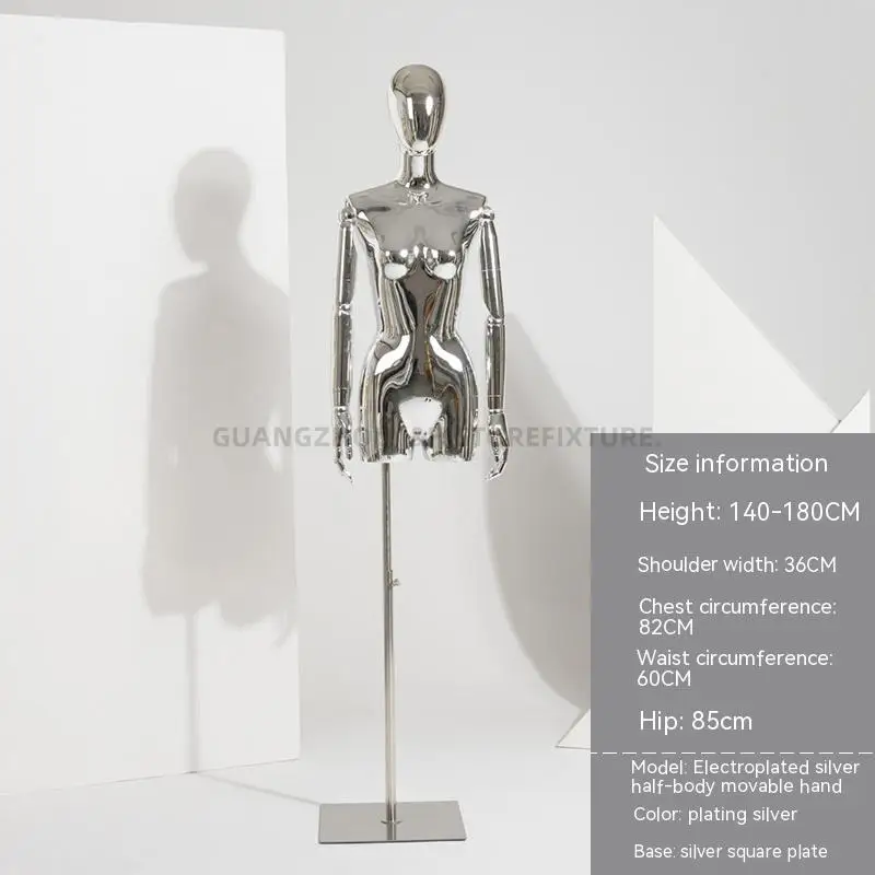electroplating dummy for clothing female boutique gold and silver chrome mannequin for trade show half body torso model