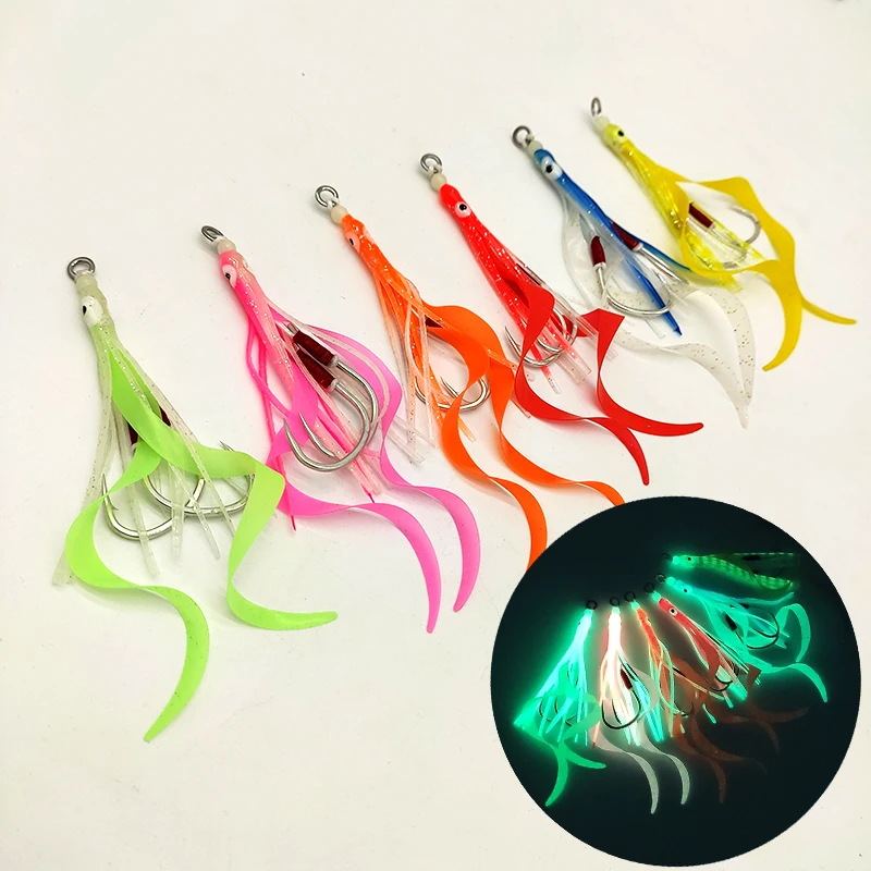Светящиеся осьминог Кальмар юбки Jigs медленный джиг крючок с силиконовым галстуком для металлического джиг
