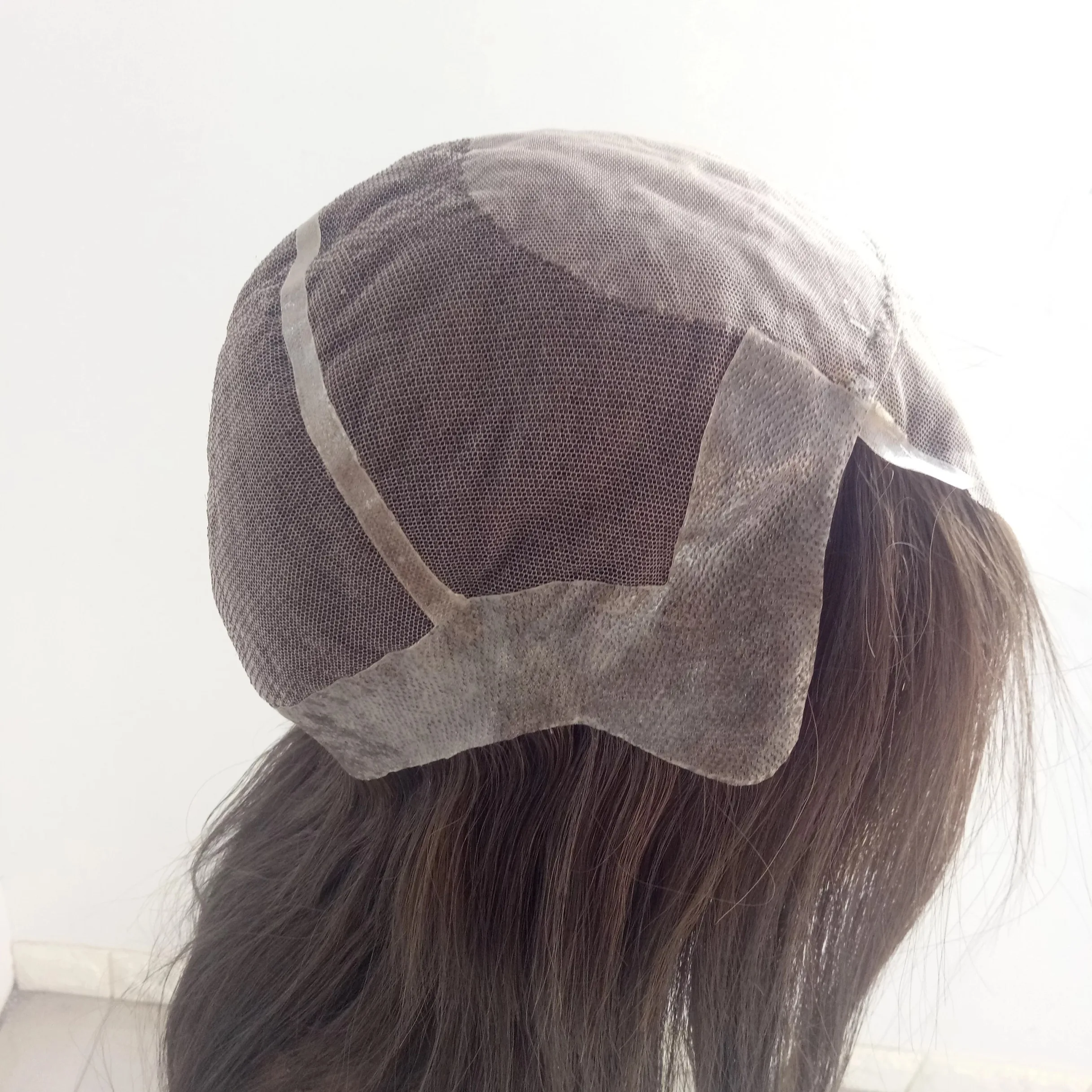 high quality custom human virgin raw hair woman #4 brown color silicone base full head hand tied glueless medical wig