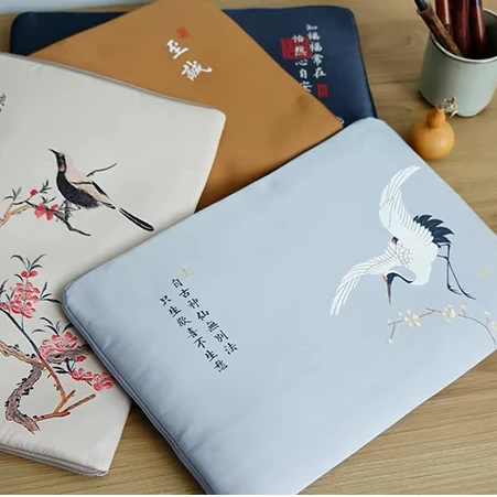 New Arrival Hand-made Lightweight Soft Felt Laptop Bag Laptop Sleeves Pouch Case Covers Document Organizer with silk embroidery