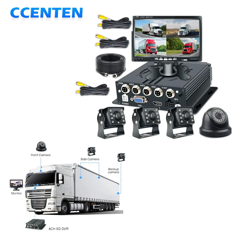 CCT 4ch Car Camera MDVR Solution for Heavy Vehicle 7inch Monitor Bus mobile cctv  dvr Truck Security Camera System