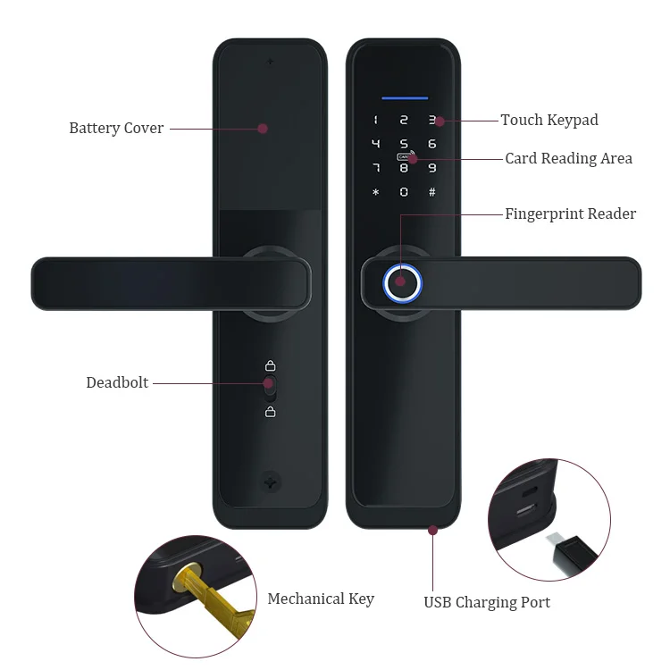 Door Lock Biometric Aluminum Alloy Electronic Anti-lock Fingerprint Smart Lock Door Tuya