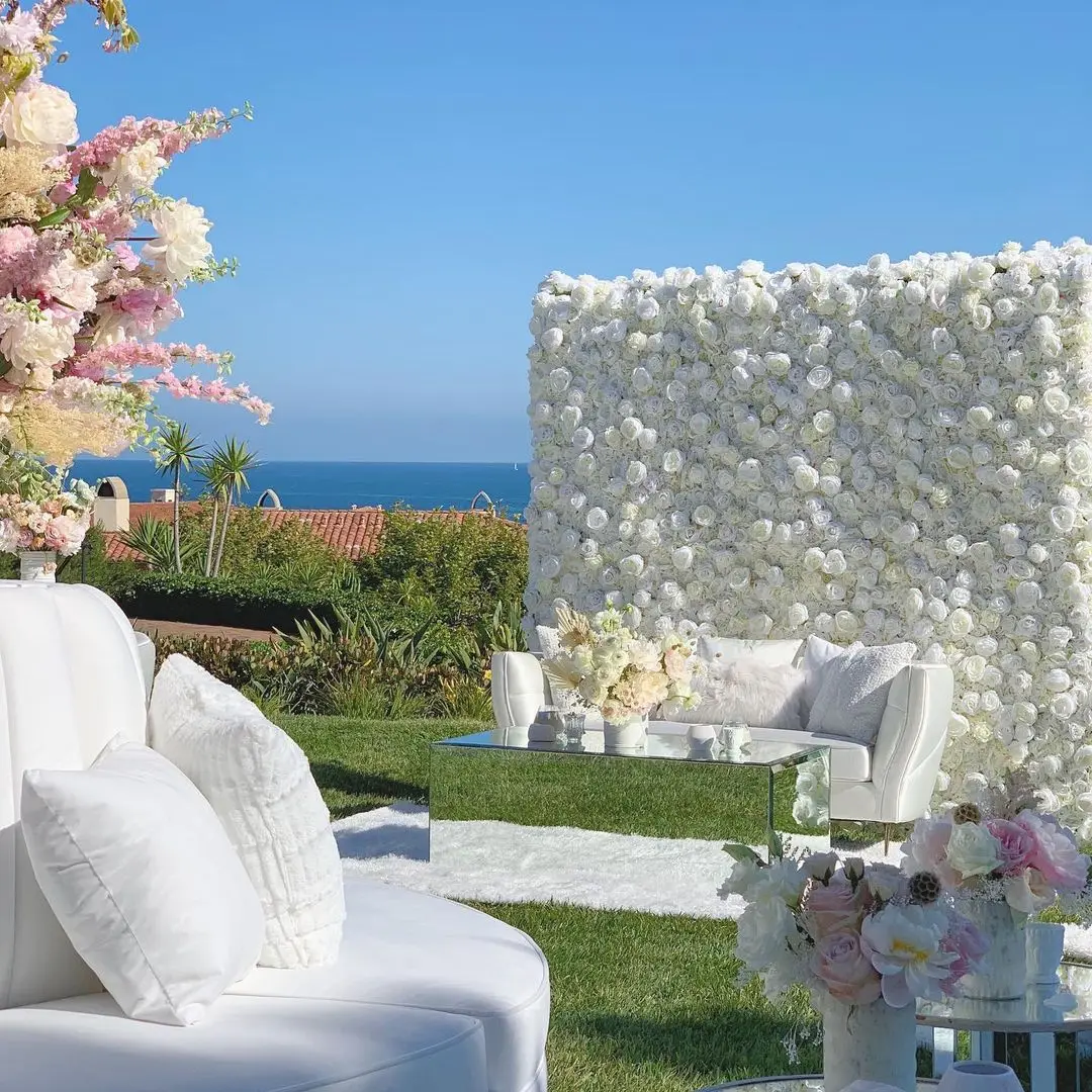 Wholesale Custom White Pink Wedding Supplies Decoration Rose Backdrop Silk Artificial Decorative Flower Wall