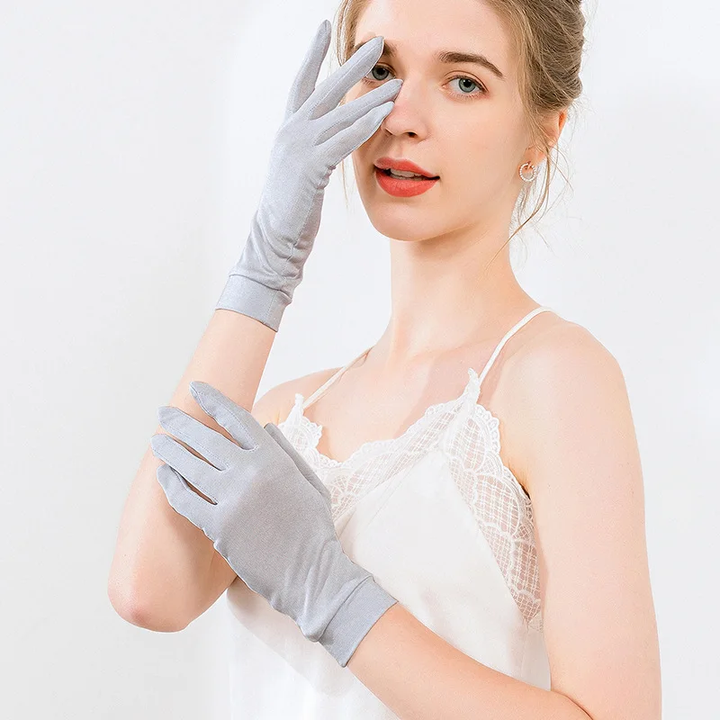 Wholesale Sunscreen Silk Gloves Womens Summer Sun UV Protection Sleeping Moisturizing Gloves 100% Pure Silk knit Gloves Female