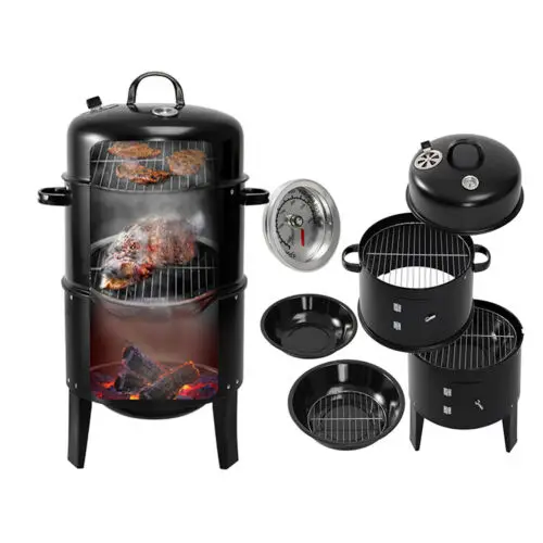 Hot Sale 3 in 1 Smokeless Charcoal Barbecue Grill Smoker 3 layers Tower Vertical Barrel Charcoal BBQ Grill