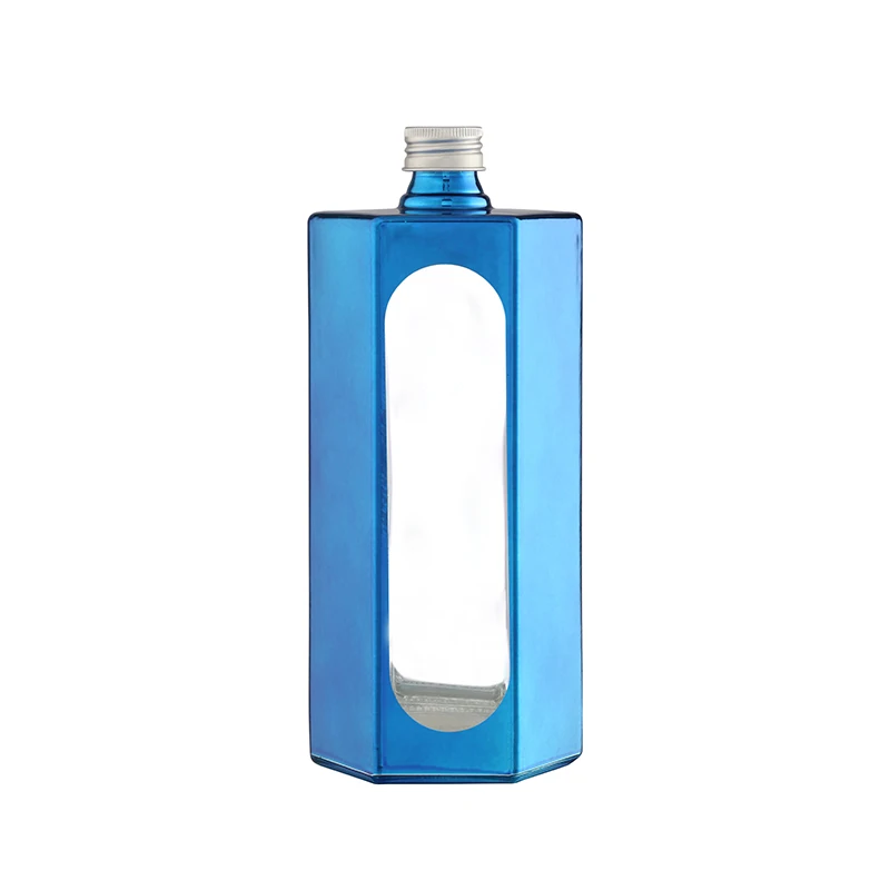 Custom Design Empty 500ml Blue Liquor Spirits Brandy Whiskey Vodka in 750ml Glass Bottles With Stopper