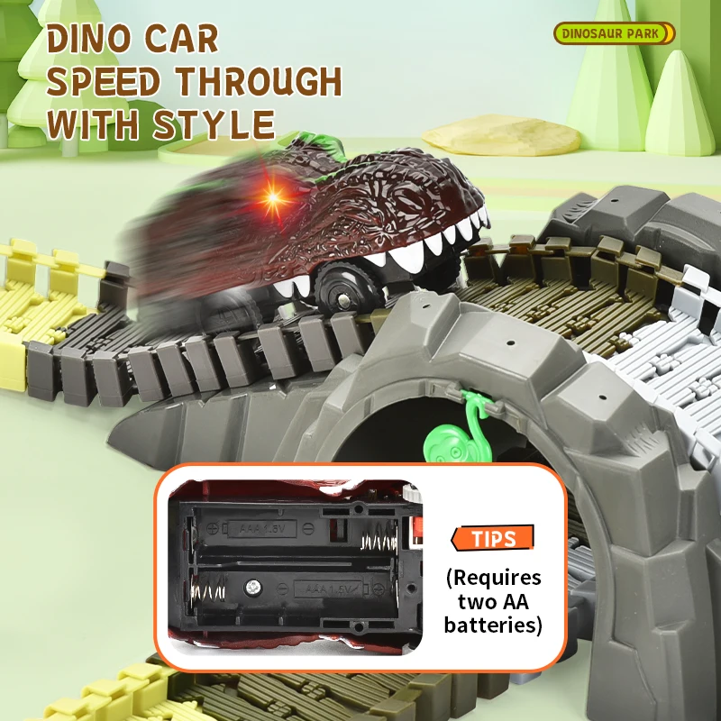 Educational Diy Assembled 209Pcs Skeleton Educational Dinosaur Park Rail Car Track Toy For Kids