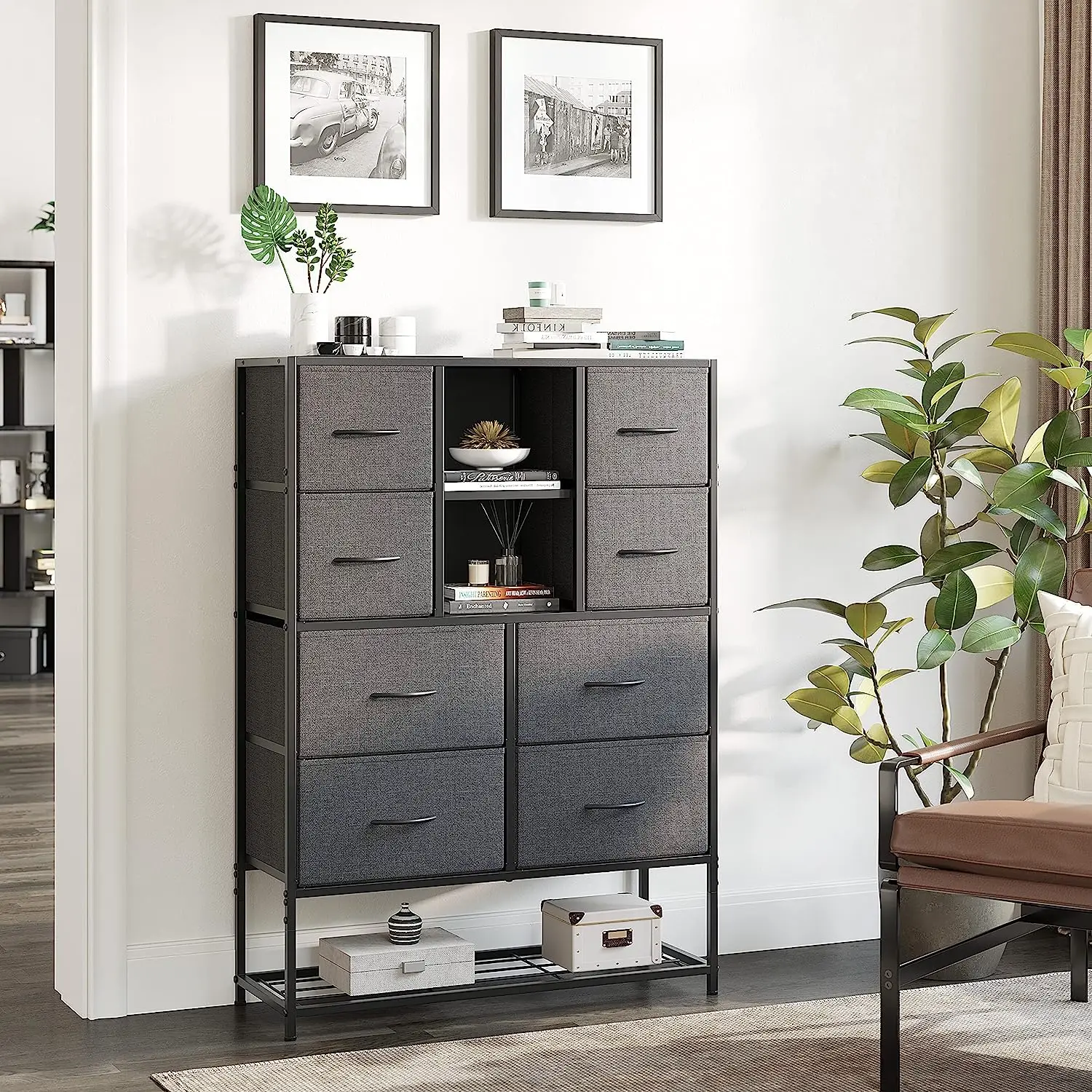 Black Fabric Eight Drawer Storage Large Capacity Cabinet Living Room Bedroom Storage Shelf With Two Dividers In The Middle