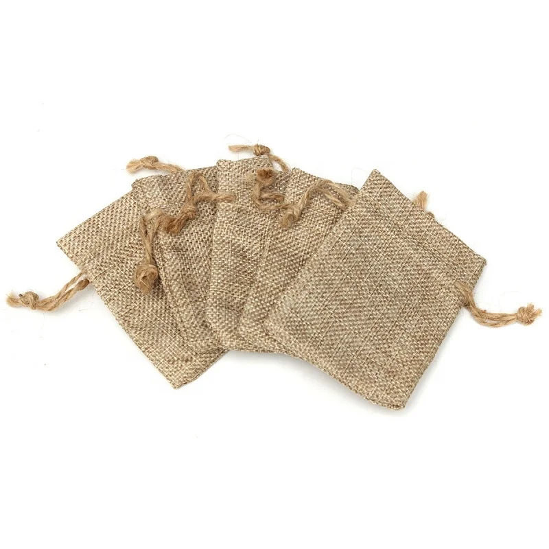 10 sizes on stock plain organic Jute pouch linen bag small reusable hemp drawstring bags