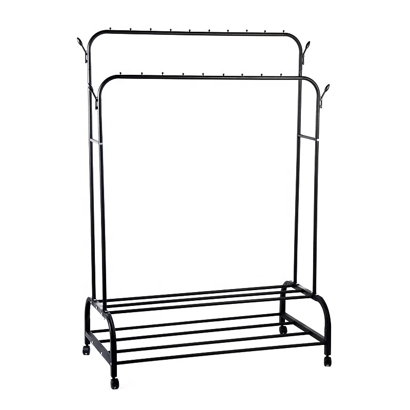 Popular Movable Coat Rack Clothes Hanger Stand Garment Rack With Bottom Shelf