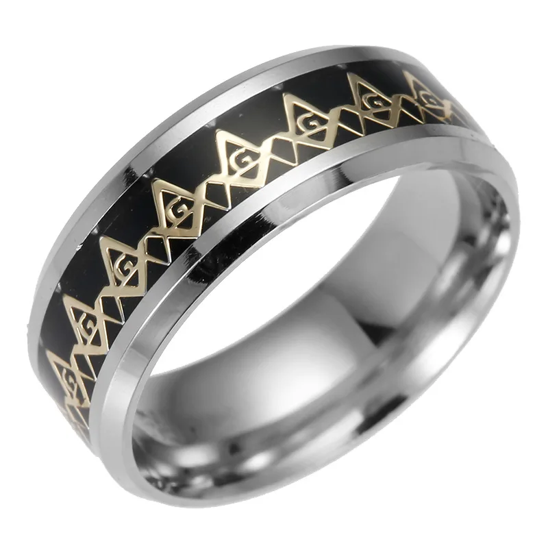 Stainless Steel Freemasonry Ring Band Shining Gold Masonic Believe Finger Tail Rings women Men Fashion Fine Jewelry