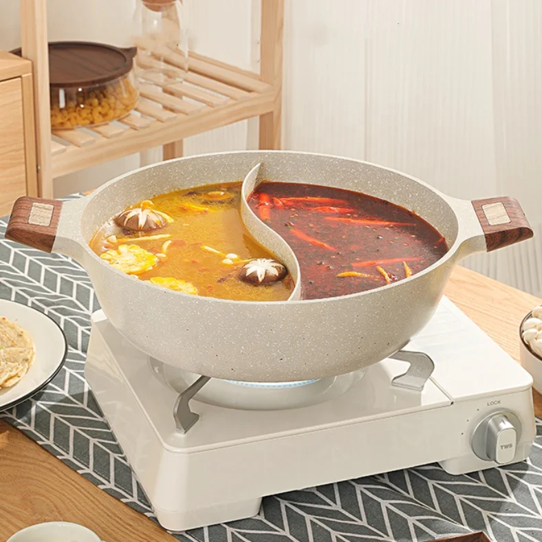 Кастрюля Shabu из литого под давлением алюминия для индукционного приготовления антипригарная горячего двухсторонняя кастрюля с