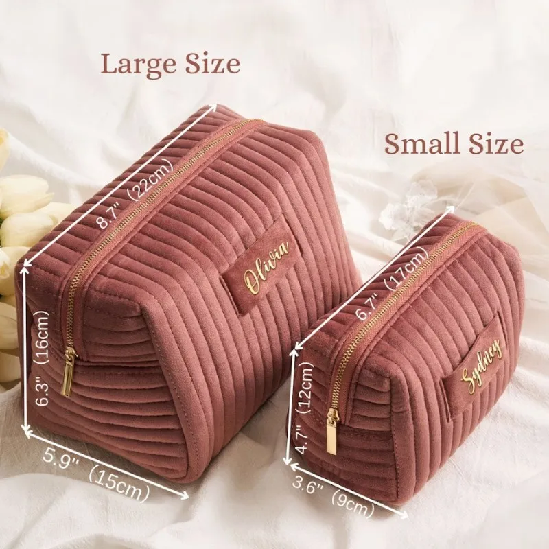 Custom Logo Travel Large Quilted Cosmetic Pouch Velvet Makeup Bag For Women