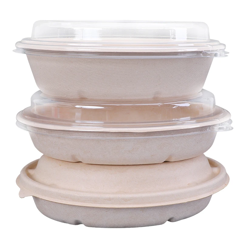 Biodegradable Sugarcane Pulp Take Out Salad Microwavable Oval Bagasse Food Containers Disposable Tableware