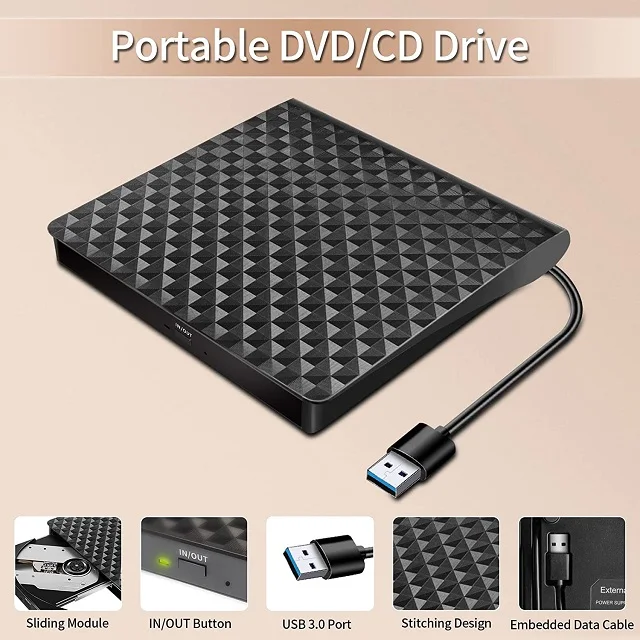 Best Selling Slim External CD Drive USB 3.0 Portable Read CD Player Win 11mac External CD Drive, DVD rw Writer