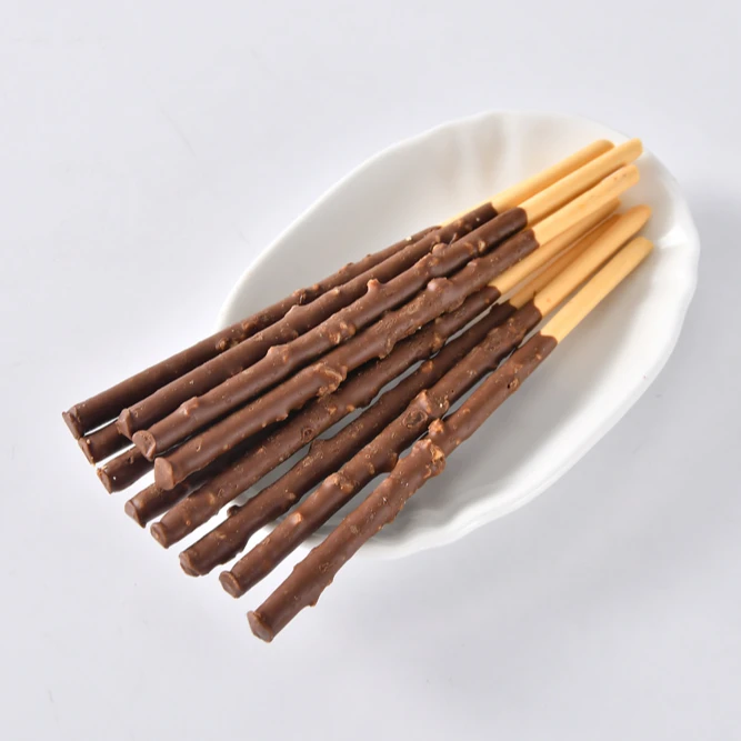 Hot Sale 40g Nuts Filling Strawberry Blueberry Flavor Chocolate Coated Stick Biscuits