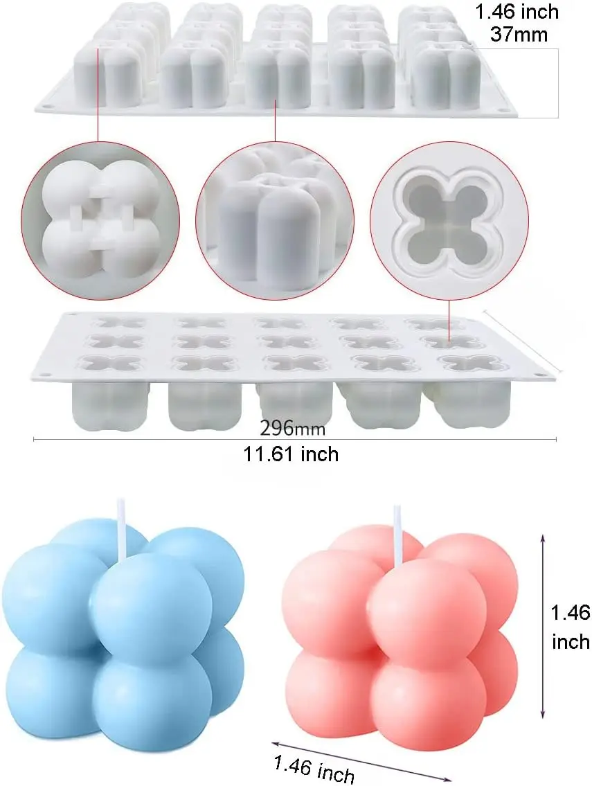3D Bubble Candle Molds 15 Cavity Cube Silicone Molds for Candles Making Soy Wax Bubble Cake Molds for Baking
