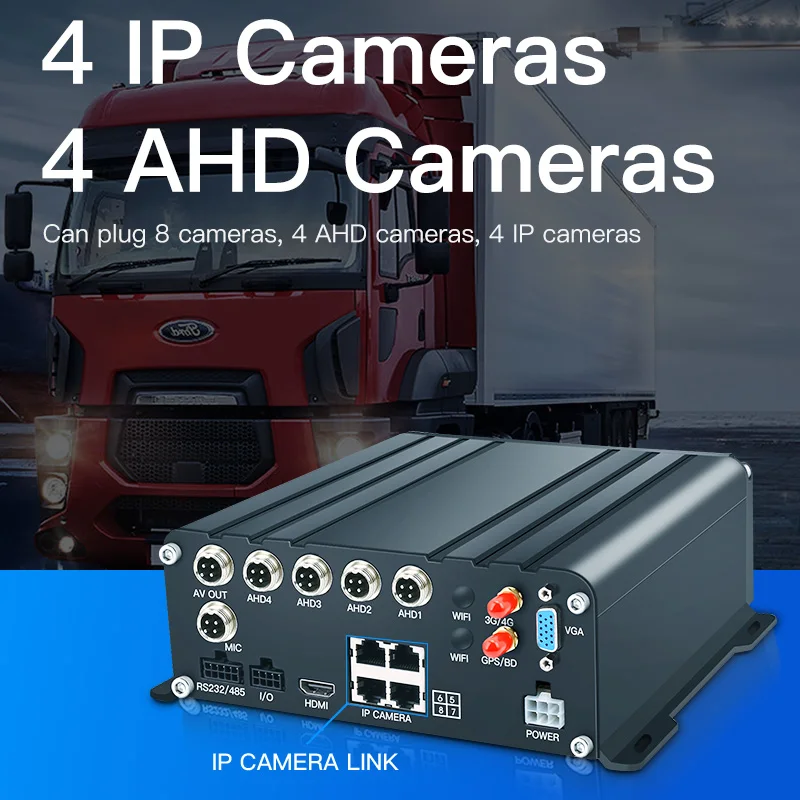 Heavy Truck Camera 10 Inch VGA Monitor AHD 4G GPS 8 Channels NVR Solution