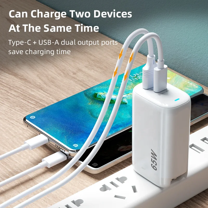 Hot Selling 65W GaN Type-c Charger Quick Charge QC3 Wall PD Charger 3 Ports Universal Wall Charger 20V Power Adapter