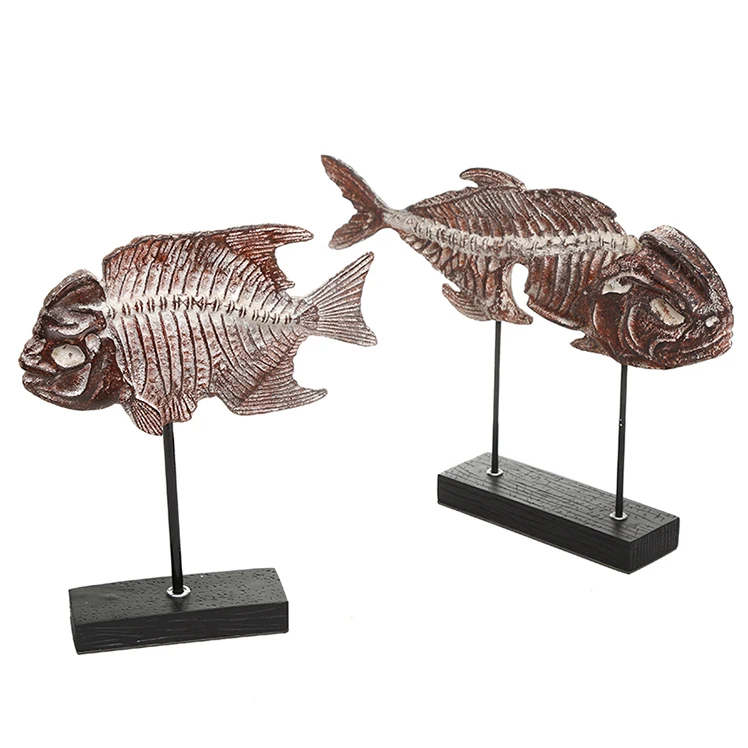 Vivid Geometry Polyresin Real Fish skeleton Statues House Office  Coffee Table Decorative animal figurine