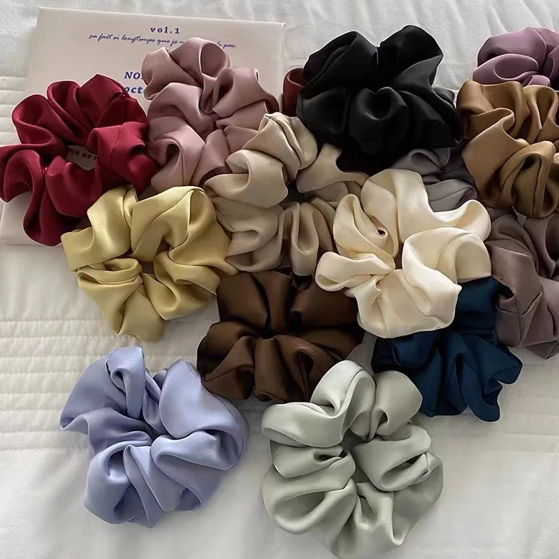 High Quality Soft Satin Silk Hair Scrunchies Hair Ties Solid Pure Color Hairbands Korea Elegant Hair Ring Scrunchies