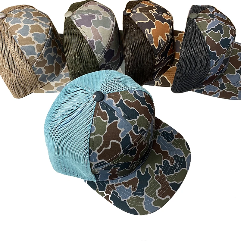 Personalized Custom 7 Panel camo Trucker Hats Sublimation Adjustable Mesh Camouflage Snapback trucker Cap