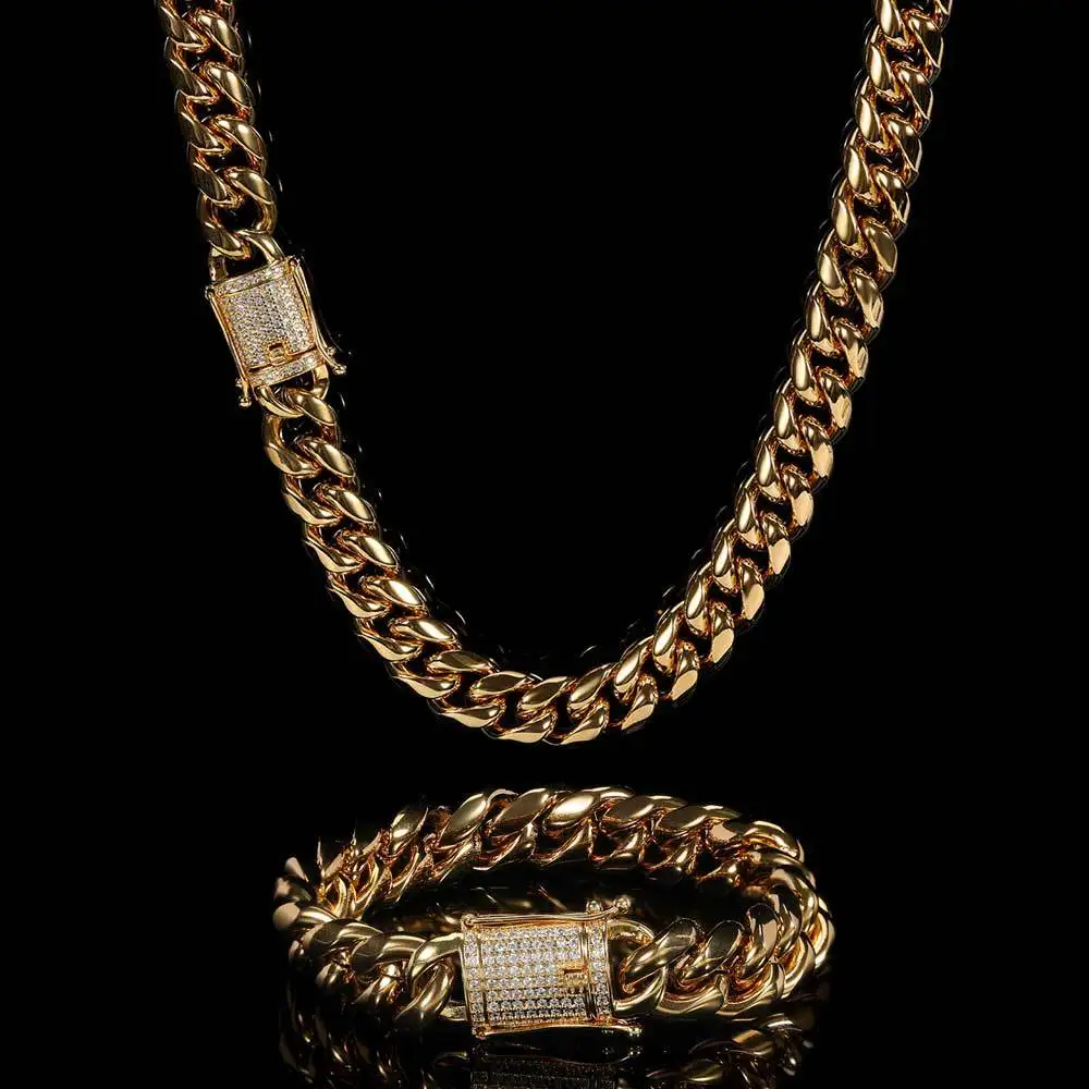 Хип-хоп ювелирные изделия 14k 18k позолоченный 16 мм из нержавеющей стали Майами Кубан звено цепи ожерелье