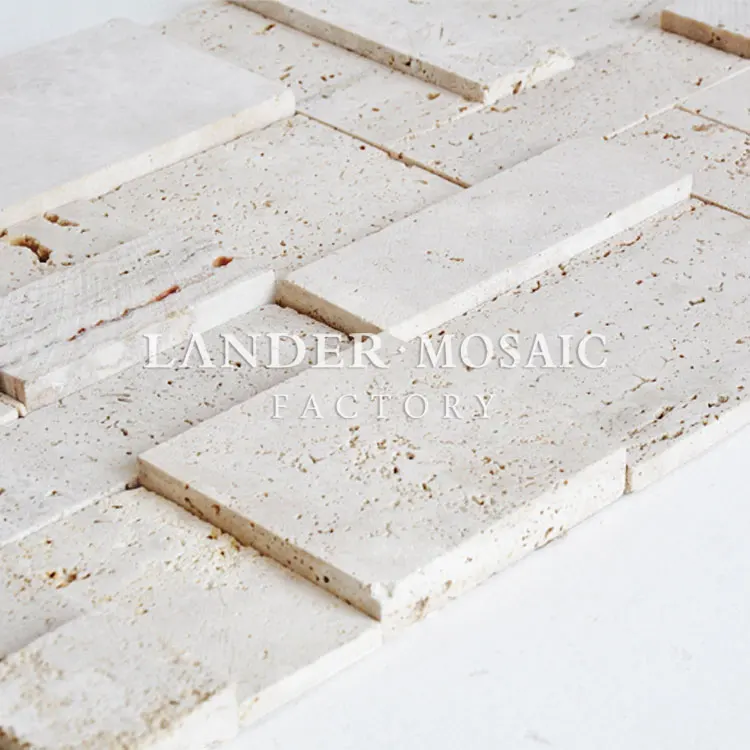 
Travertine cube 3d matt finishing marble mosaic tile beige color for TV background 