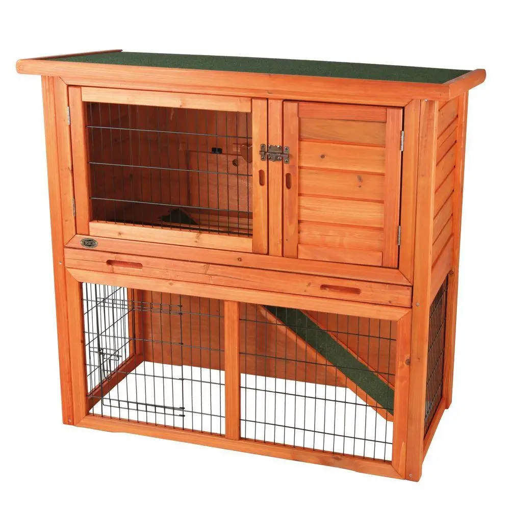 Wood Rabbit Hutch with Sloped Roof
