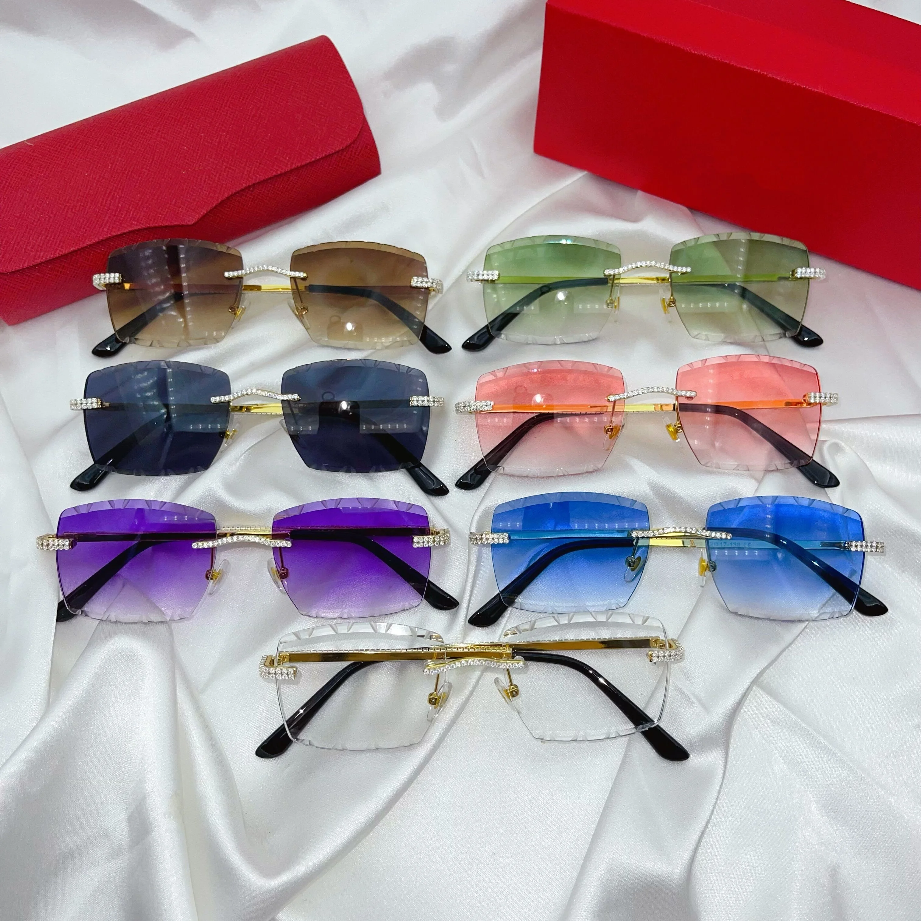 2022 New Luxulry Brand sunglasses Cut lens rimless Rhinestones sunglasses square beautiful cool  Diamonds Shiny Sunglasses